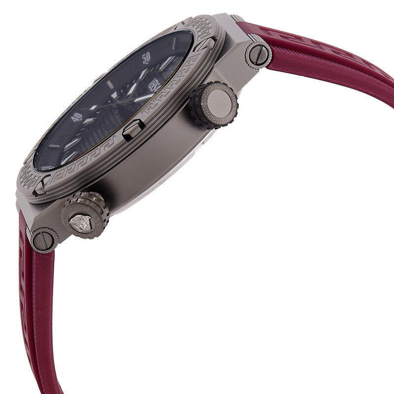 Versace Greca 43mm Black Dial Burgundy Silicone Men's Watch VE8G00224