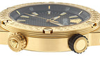 Versace Greca Logo DIVER Black Dial Black Strap Swiss Movt Gold Watch - VE8G00324