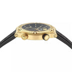 Versace Greca Logo DIVER Black Dial Black Strap Swiss Movt Gold Watch - VE8G00324