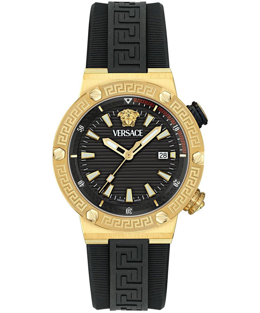 Versace Greca Logo DIVER Black Dial Black Strap Swiss Movt Gold Watch - VE8G00324 Hoofdafbeelding