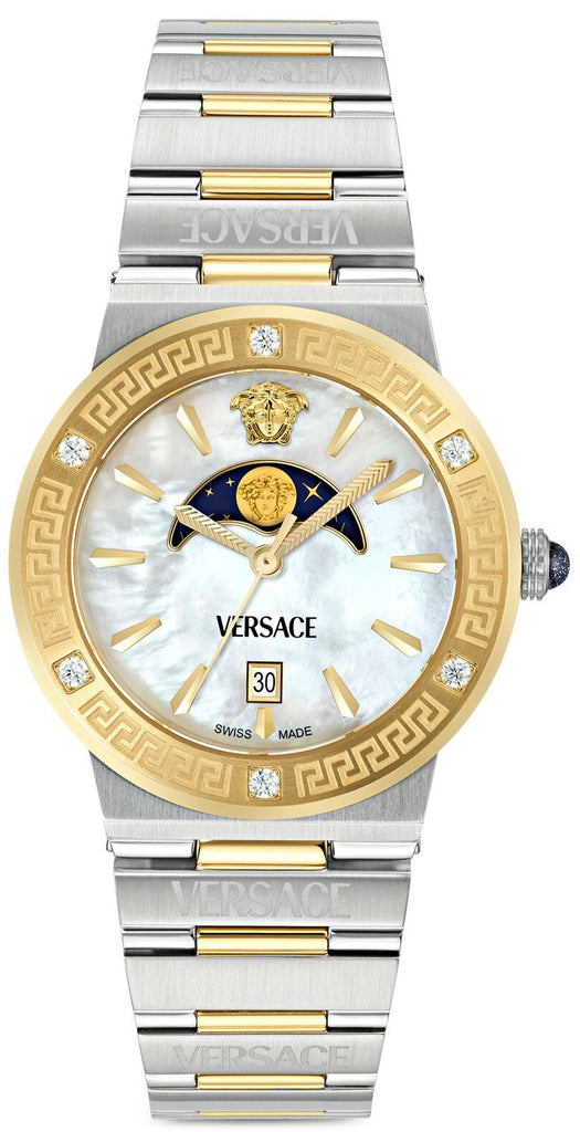 Versace Greca Logo Mother of Pearl Two-Tone Swiss Moonphase Watch - VE7G00524 Main image