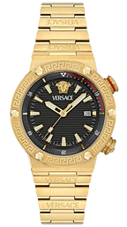 Versace Greca Logo Quartz Black Dial Gold Steel Strap Watch for Men - VE8G00624