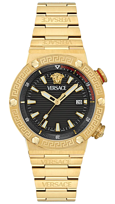 Versace Greca Logo Quartz Black Dial Gold Steel Strap Watch for Men - VE8G00624 Hoofdafbeelding