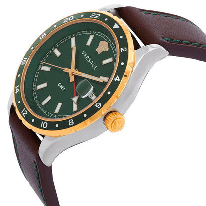 Versace Hellenyium 42mm Green Dial Brown Leather Men's Watch V11090017