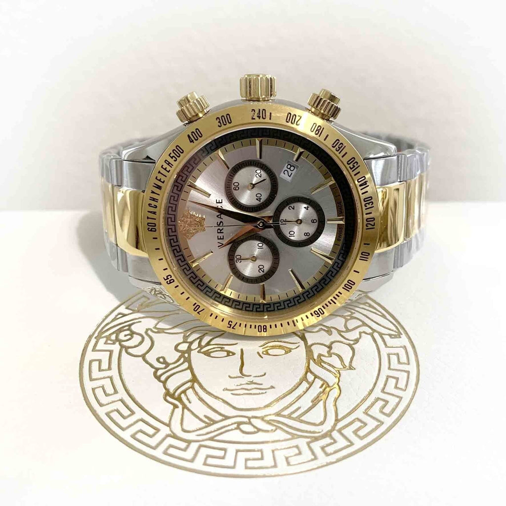 Versace Chronograph Two-Tone Stainless Silver Dial Swiss Movt Watch - VEV700519
