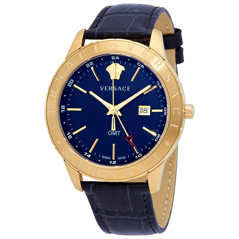Versace Univers 43mm Blue Dial Blue Leather GMT Men's Watch VEBK00318