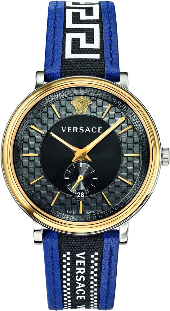 Versace V-Circle Black Dial Blue Leather Strap Men's Watch - VEBQ01419 Main image