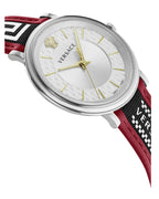 Versace V Circle Silver Dial Two-Tone Leather Strap Swiss Movt Watch - VEBQ01319