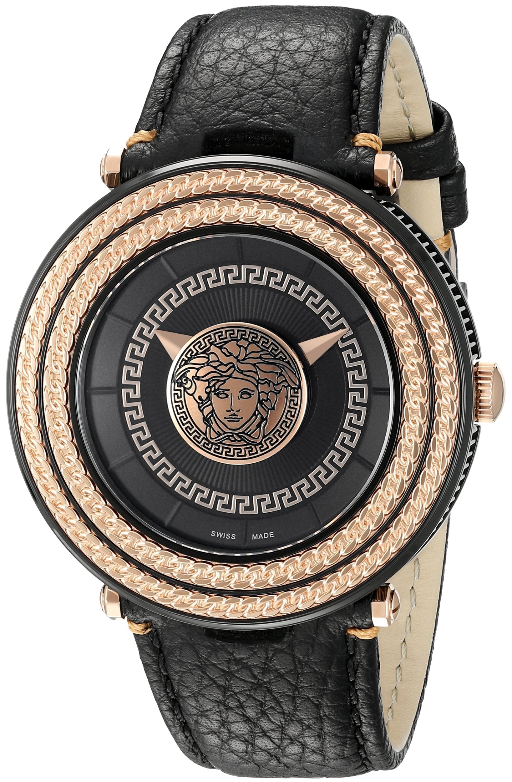 Versace V-Metal Icon Round Black Leather Strap Men's Watch - VQL030015 Main image