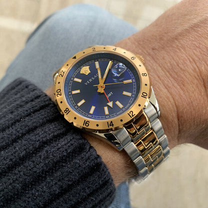 Versace Hellenyium 42mm Blue Dial Two-Tone GMT Men's Watch V11060017
