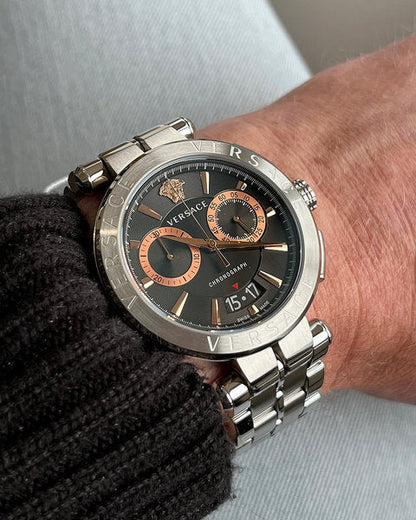Versace Aion 45mm Silver-Tone Chronograph Men's Watch VE1D01019