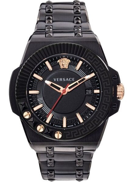 Versace Chain Reaction 45mm Black Dial Stainless Steel Men's Watch VEDY00719