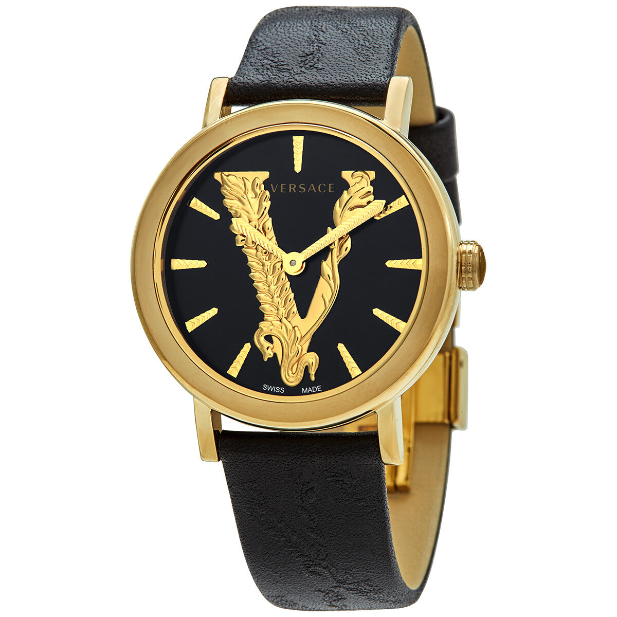 Versace Virtus Quartz Black Dial Black Leather Women's Watch - VEHC00119 Main image