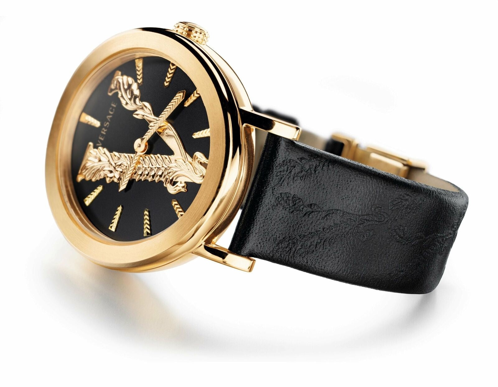 Versace Virtus Quartz Black Dial Black Leather Women's Watch - VEHC00119
