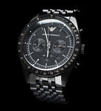 Emporio Armani Tazio Chronograph Matte Black Dial Black PVD-Plated Stainless Men's Watch - AR5989
