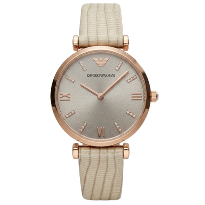 Emporio Armani Retro 32mm Grey Dial Beige Leather Women's Watch AR1681