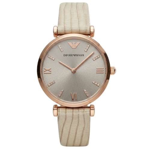 Emporio Armani Retro 32mm Grey Dial Beige Leather Women's Watch AR1681