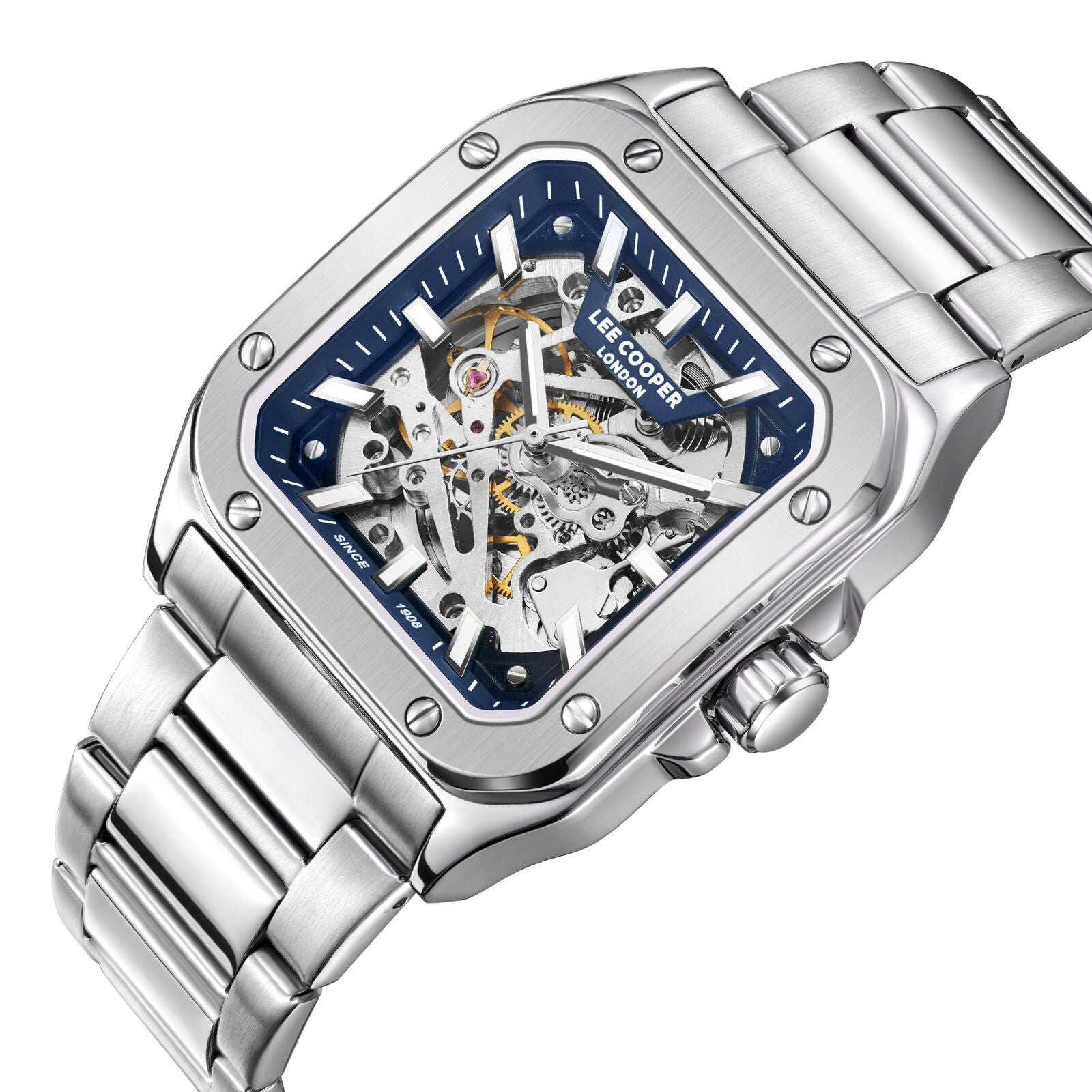 Lee Cooper Edward Automatic Square Case Blue Dial Silver Watch - LC08198.390 Secundaire afbeelding