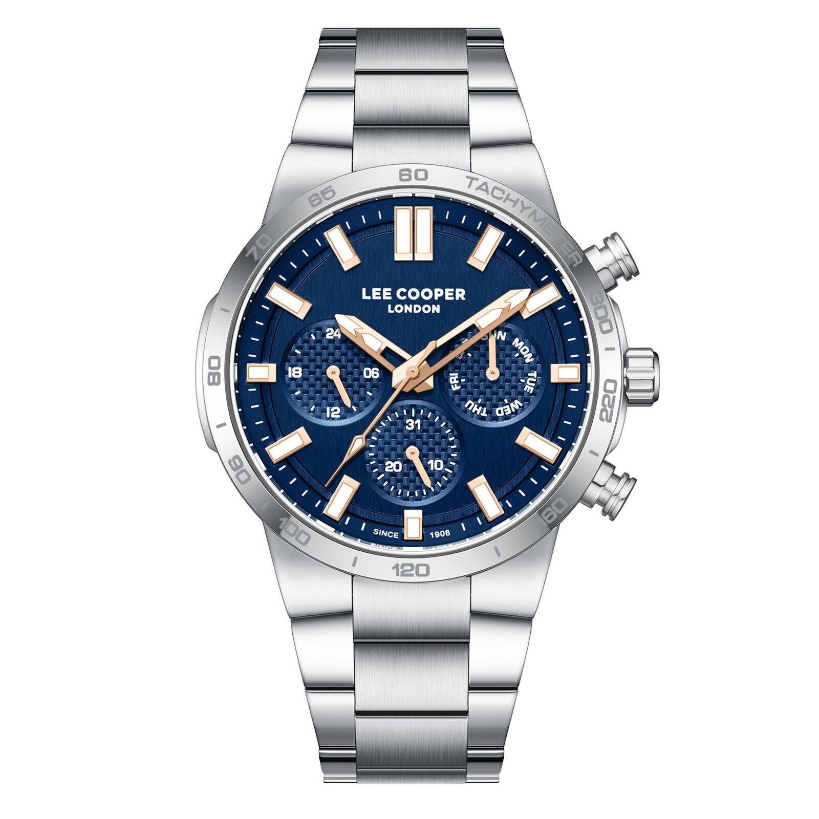 Lee Cooper Multifunction Blue Dial Gold Hands Silver Men's Watch - LC08293.390 Hoofdafbeelding