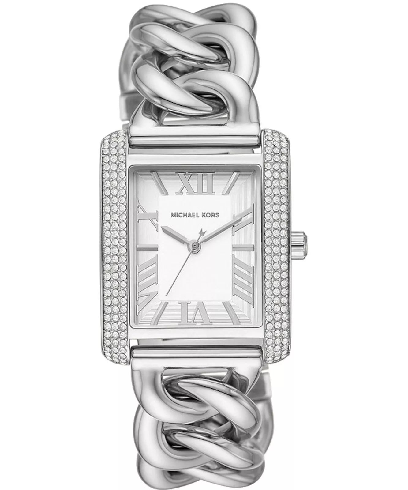 Michael Kors Mini Emery Pavé Rectangular Silver Curb-Link Bracelet Women's Watch - MK7438 Hoofdafbeelding