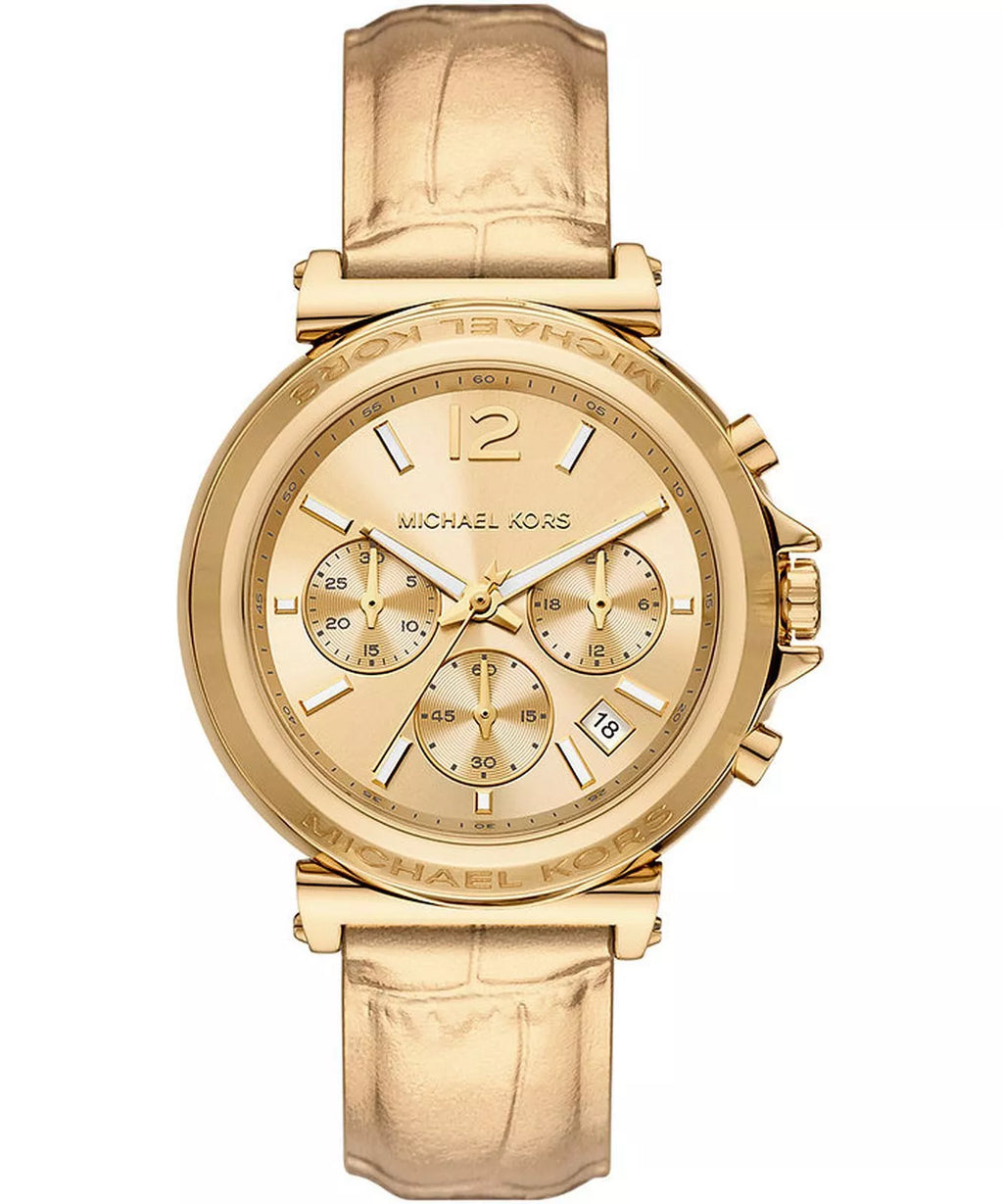 Michael Kors  Maren Chronograph Gold Metallic Genuine Leather Women's Watch - MK7508