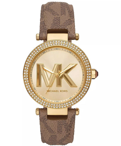 Michael Kors Parker 39mm Gold Dial Brown Leather Women's Watch MK2973