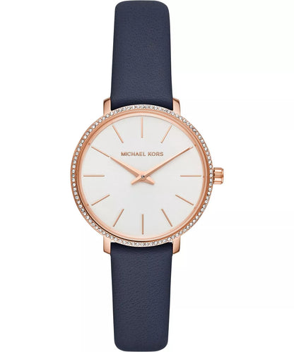 Michael Kors Pyper 32mm Rose Gold-Tone Blue Leather Women's Watch MK2804