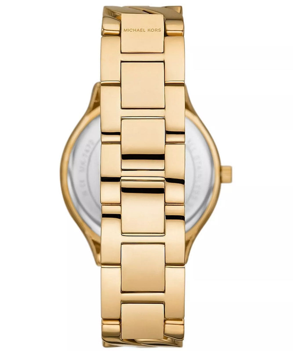 Michael Kors Slim Runway White Dial Gold Curb-Link Bracelet Women's Watch - MK7472