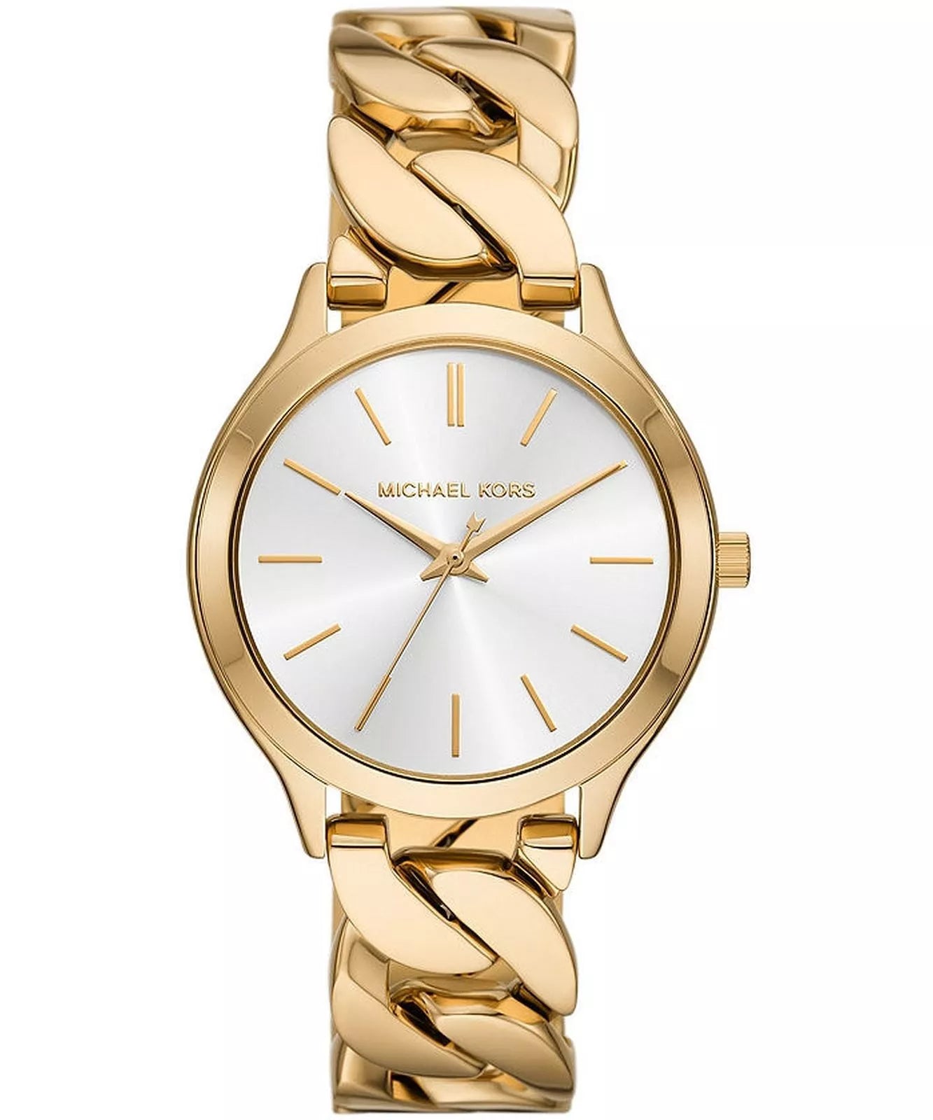 Michael Kors Slim Runway White Dial Gold Curb-Link Bracelet Women's Watch - MK7472 Hoofdafbeelding