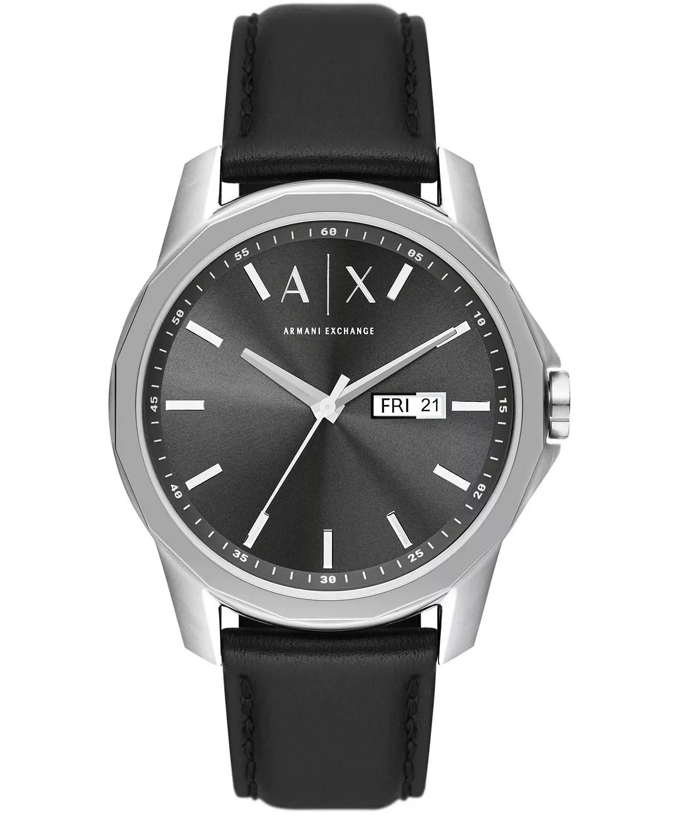 Armani Exchange Banks herenhorloge met zwarte leren band - AX1735 Hoofdafbeelding