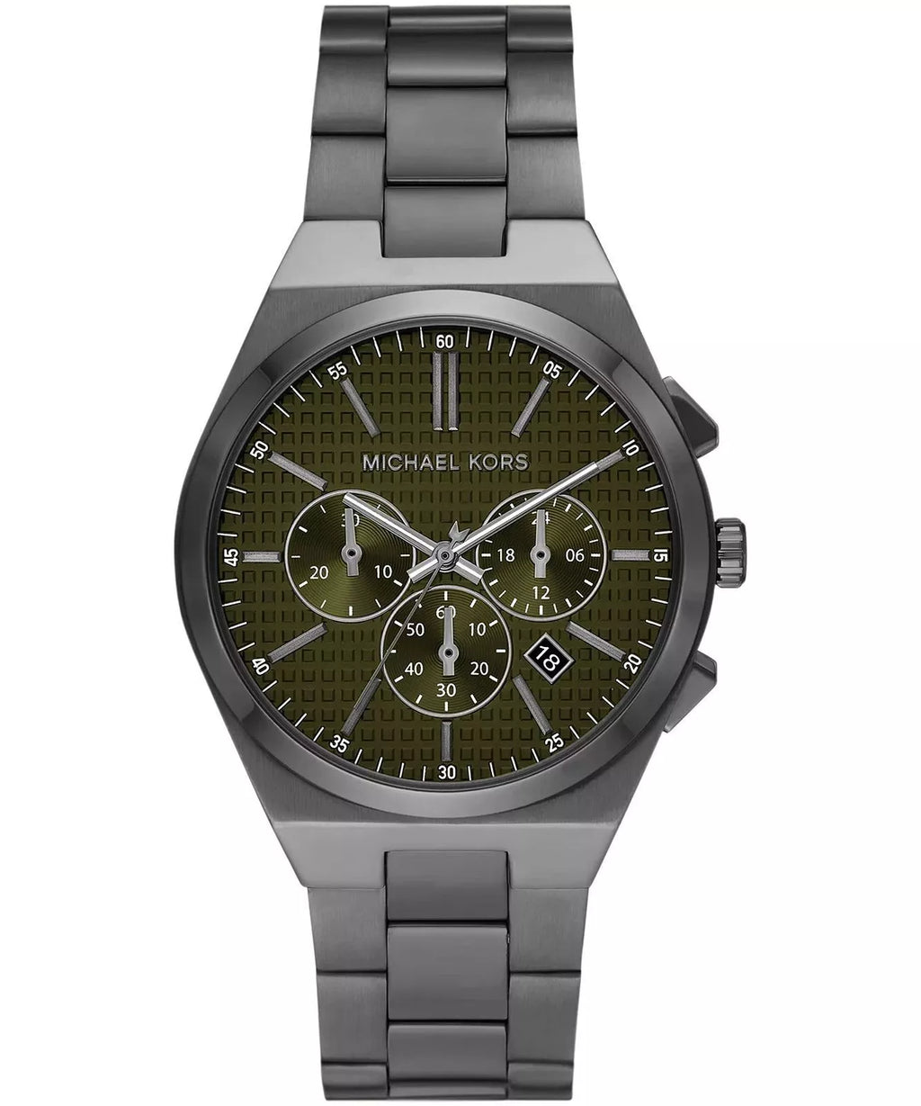 Michael Kors Oversized Lennox Chronograph Olive Dial Gunmetal Men's Watch - MK9118