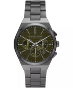 Michael Kors Oversized Lennox Chronograph Olive Dial Gunmetal Men's Watch - MK9118