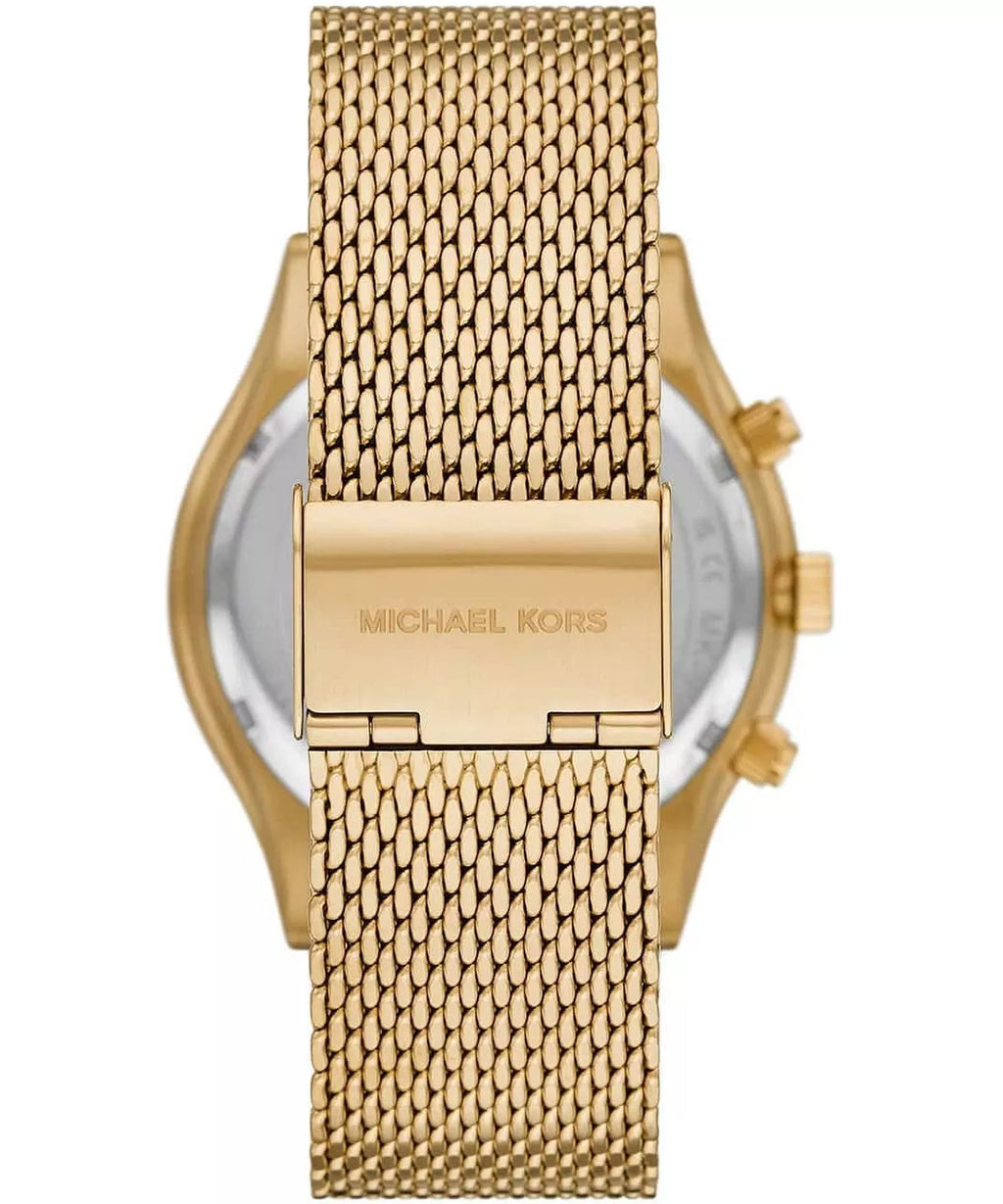 Michael Kors Slim Runway Chronograph Black Dial Gold Mesh Men's Watch - MK9057
