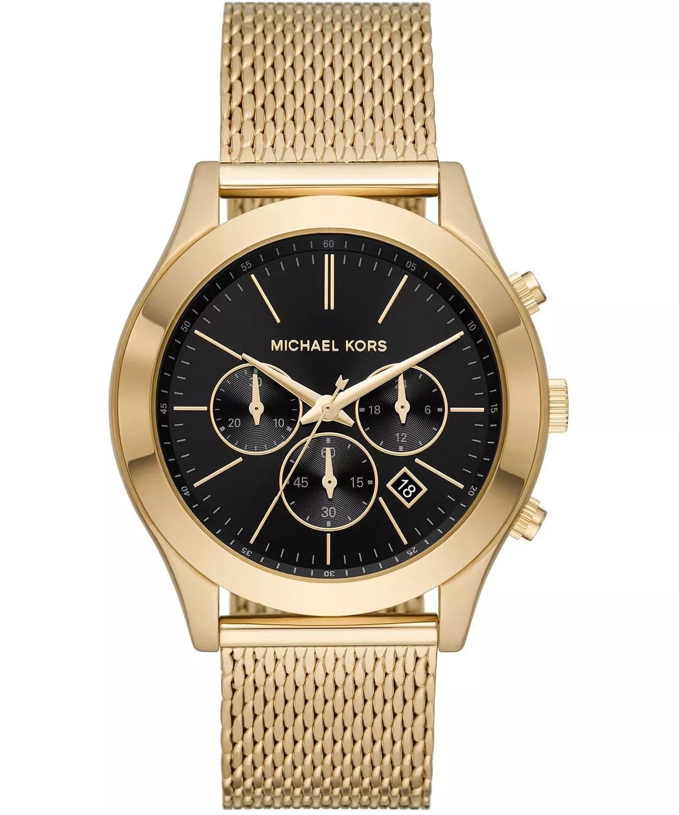 Michael Kors Slim Runway Chronograph Black Dial Gold Mesh Men's Watch - MK9057 Hoofdafbeelding