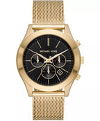 Michael Kors Slim Runway Chronograph Black Dial Gold Mesh Men's Watch - MK9057