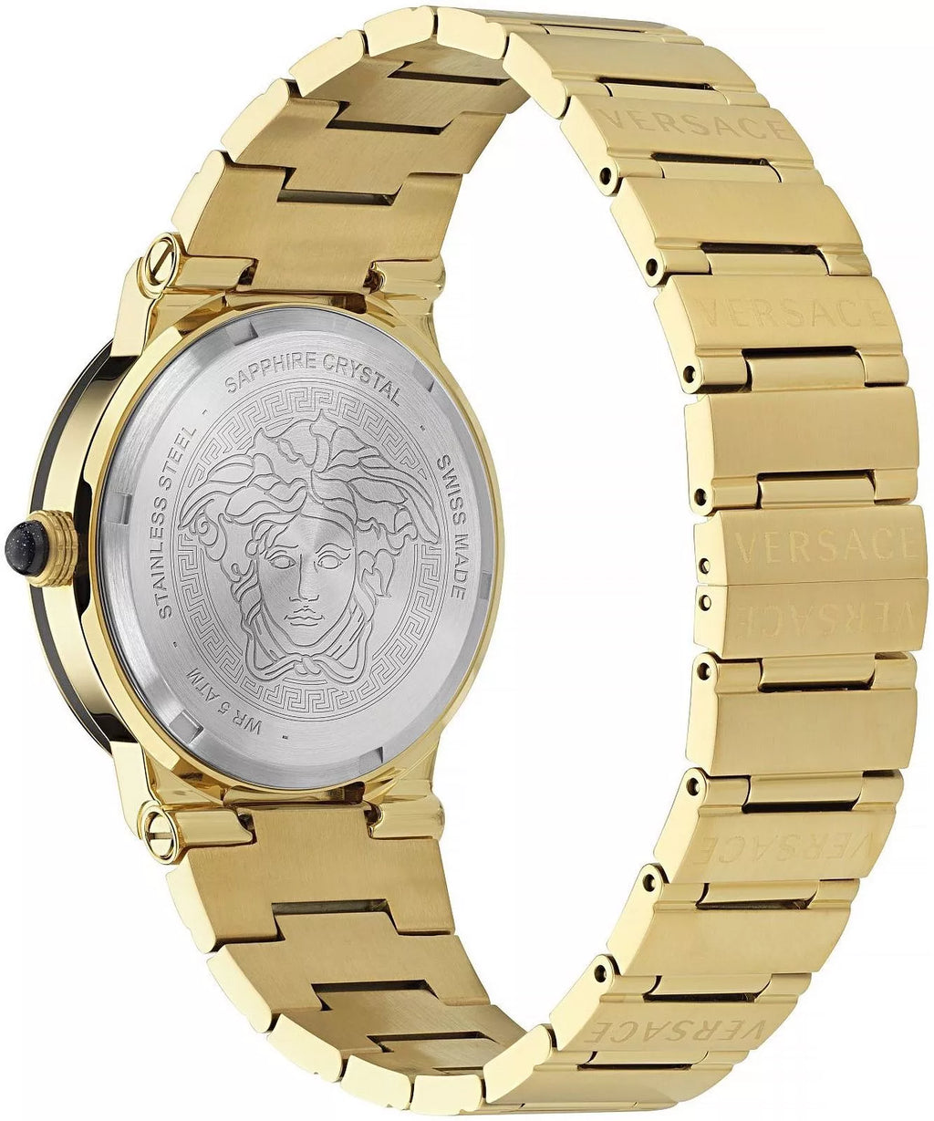 Versace Greca Logo Moonphase Black Dial All Gold Swiss Movt Watch - VE7G00323