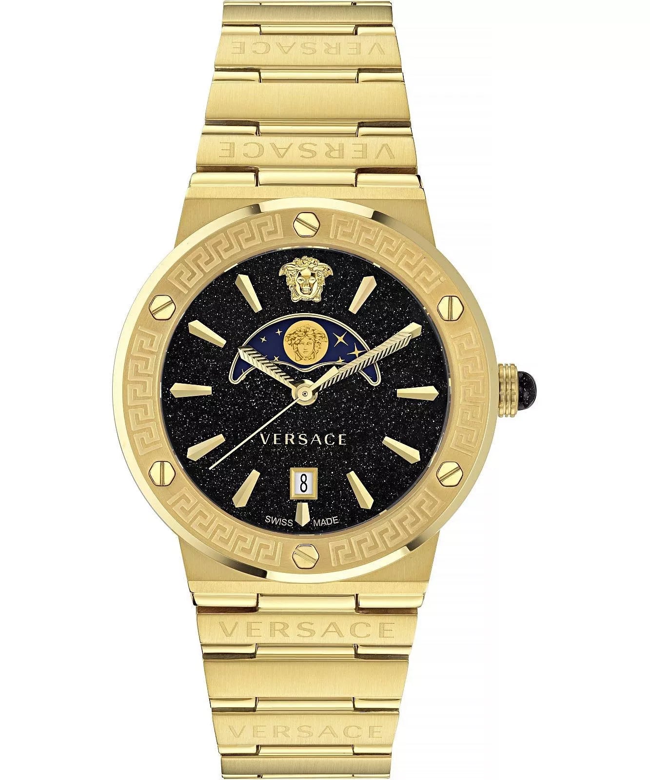 Versace Greca Logo Moonphase Black Dial All Gold Swiss Movt Watch - VE7G00323 Main image
