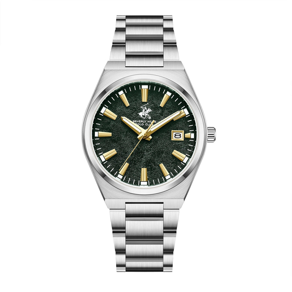 Beverly Hills Polo Club Mother Pearl Green Dial Silver Date Watch BP3851X.370